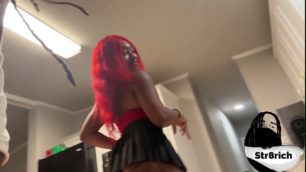 Str8rich fucking sexy red head Ebony teen in the ass at wild Halloween party in Atlanta