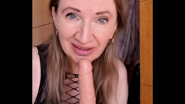 Busty GILF shows her secrets: a secret closet with a collection of dildos, sucks them and gives jerk instructions