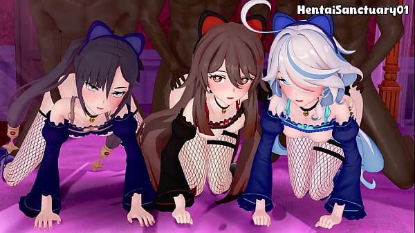 Furina, Hu Tao & Mona Interracial Gangbang Orgy— Genshin Impact