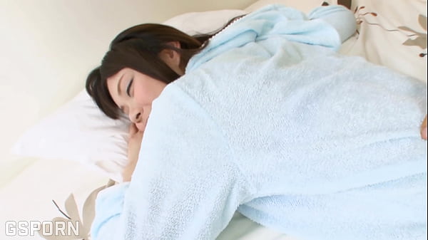 Hot couple with sexy japanese teen fuckining on the bed with creampie