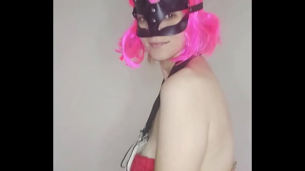 Indulge in my pleasure as I masturbate with my kitty mask and big tits