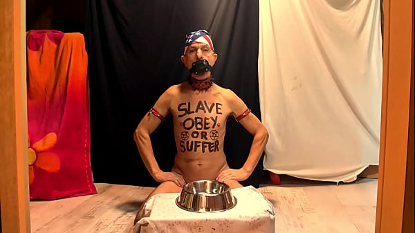 naked pathetic white slave in penis cage shave dry his uncut dick and gay balls, CMNM