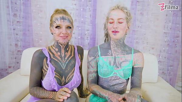 Tattooed Girls Hard Fuck Threesome World Champion Facial and Gape