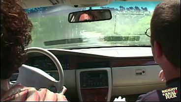 Horny big tits redhead gets picked up on the street and fucked in a threesome.