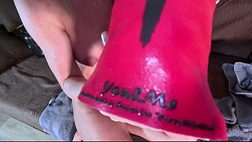 Huge double dildo both holes stretching to the limit