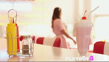 Stunning big tits brunette MILF Abigail Mac passion posing session in the restaurant