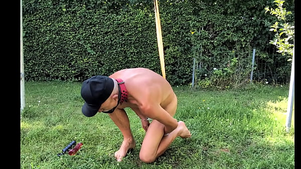 watch naked pathetic slave during outdoor party tied up at gay balls, enema, ready get used as fucktoy, CMNM