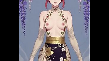 Ai generated anime silk kimono girl