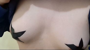 Blonde White Sissy Milking her Nipples and Slapping them with Big Dildo