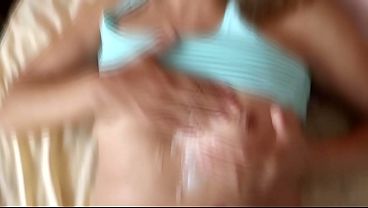 I ask my stepmom to let me fuck her while she masturbates and I cum on her tits