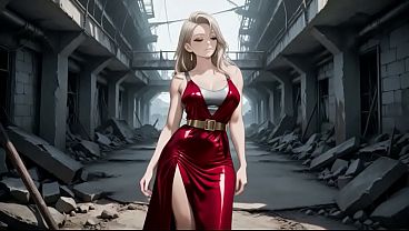 The woman in the leather dress had an orgasm in the ruins