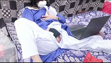 Desi College Girl Fucked By Her Own Stepbrother While Watching Porn On Laptop