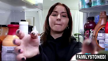 Stepdaughter Angel Cake spread her legs wide and let her stepdad get a real close look of her pussy