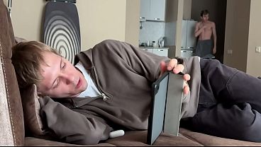 Twink sucks and takes a big cock inside and cums