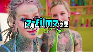 ALT Tattooed Cuties in Shiny Latex Lesbian Strap-On Fuck with German Dirty Talk