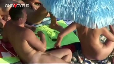 Beach Voyeur. Hardcore group sex in a beach swingers camp
