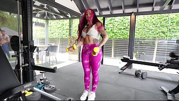 Gang Bang in the gym wilded double penetrated by four Big Cocks