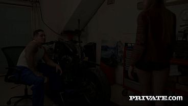 Hailey White fucks her trusted mechanic in his garage