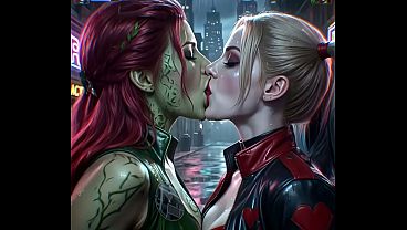Poison Ivy x Harley Quinn lesbian action (AI generated)