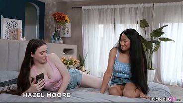 Stepsisters taking turns licking and sucking stepmoms tits