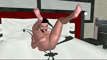 3D Gay Porn: Solo Hunk Fingers Ass & Shakes Huge Cock Simultaneously on Bed