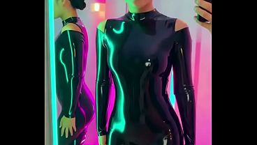 Asian Girl in Shiny Black Latex Catsuit (AI Generated)