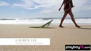 Glamorous big tits Canadian hottie Lauren Lee loves being nude at the beach