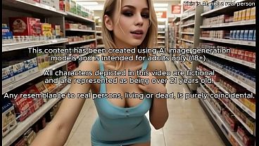 Naughty blonde masturbating and showing her pussy in the shopping center – Ai generated