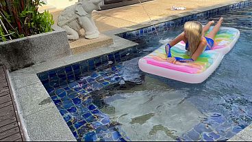 Outdoor Pool sex with awesome blonde babe