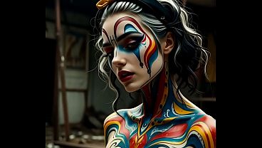 Sexy harlequin girl with painted body – AI Erotic