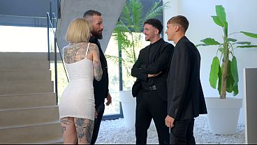 The boss’s wife starts secretly giving blowjobs to the whole office until they all end up fucking her at the same time – Hailey Hopper