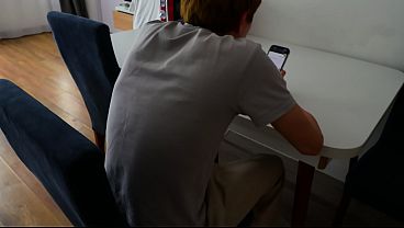 Big cock guy with athletic body fucks deep in twink’s throat and fills his tight ass with cum