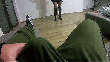 Blowjob in Black Pantyhose & Downjacket – Cum All Over My Puffy Coat