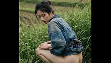 【AI生成】江戸時代 農村の娘が野外でしゃがみ放尿 田舎娘のリアルお漏らし