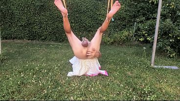 servenaked in peniscage tied up got outdoor enema and proove with brush and dildo gay ass clean for gaysex