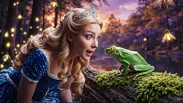 The Princess and Her Frog Prince: A Bewitched Frog Needs a Kiss from a Real Vixen to Return to Normal (AI-Generated Video)
