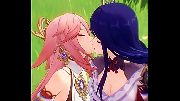 Yae miko x Raiden Shogun lesbian (Genshin impact / AI generated )