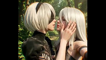 2B x A2  lesbian kissing (Nier Automata / AI generated)