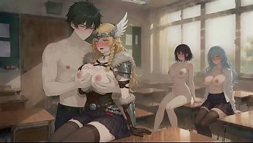 AI Hentai Muscular Guy Strips and Gropes Busty Blonde While Others Watch in Classroom part 2