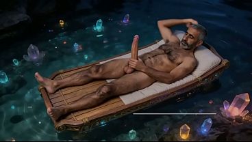 Ali Al Shafir, elderly horny immortal arab mage is still extremely horny, he and his other self get their big cocks sucked by an asian man – AI Generated