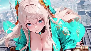 Blonde in a Green Kimono! Lazy Terrace Reading, Off-Shoulder Design is Too Sinful!