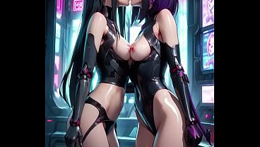 Cyborg Lesbian Robots Lactating [AI] Bouncing Tits Drooling Kissing Nipple Suck Glowing Light Various Angles