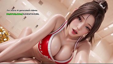 DOA – Cheerleader Mai Shiranui Rides Cock in Cowgirl Position, Front and Side Views