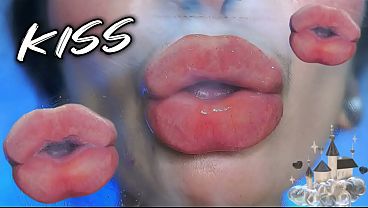 Intimate Close-Up Clear Lipgloss Spitting Kiss
