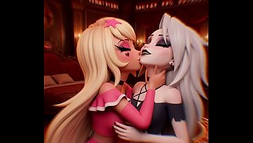 Loona x Verosika lesbian kissing (Helluva Boss /AI generated)
