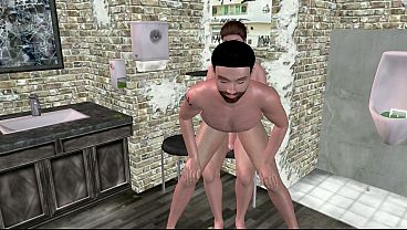 Animated 3D Gay Porn – Handsome Man Riding Another Man’s Dick in Men’s Toilet