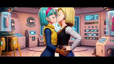 Bulma x Android 18 Lesbian kissing (Dragon Ball Z/AI generated)