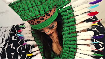 Extremely wild sexy tribal girl wearing traditional loincloth and giant feather crown gets dirty and fucked hard by Colombian studs in an insane hot sexual encounter after World Cup Part 1