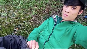 Jon Arteen gay twink’s soft strokes risky outdoor, uncut foreskin small penis, caught or not