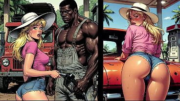 Jungle Gas Station: A Black Pump for a White Wife. Cartoon BBC Wife Cuckold